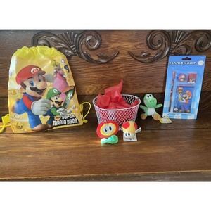 Super Mario Gift Basket Backpack Plush Yoshi Mushroom Flower Stationary Set